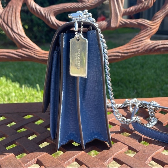 NWT COACH Klare Blue/Silver Leather Chain Strap Crossbody Shoulder Bag. - Picture 13 of 15